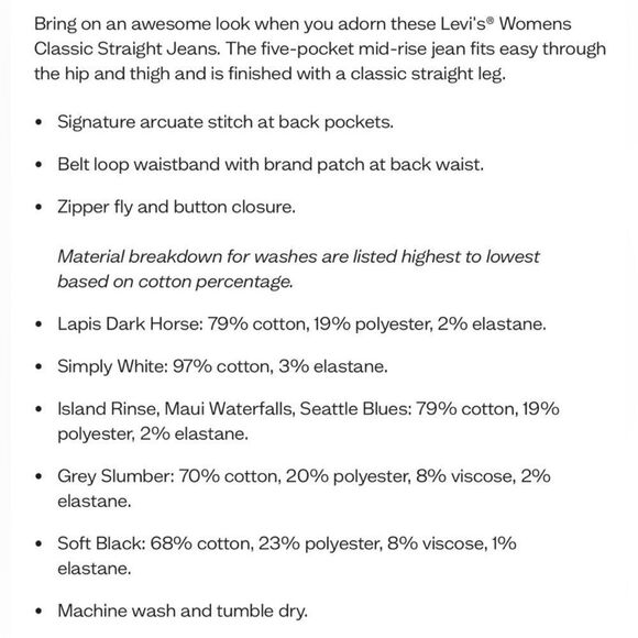 LEVI’S 6 Medium 28 x 30 Blue Wash Classic Straight Jeans - Picture 5 of 16